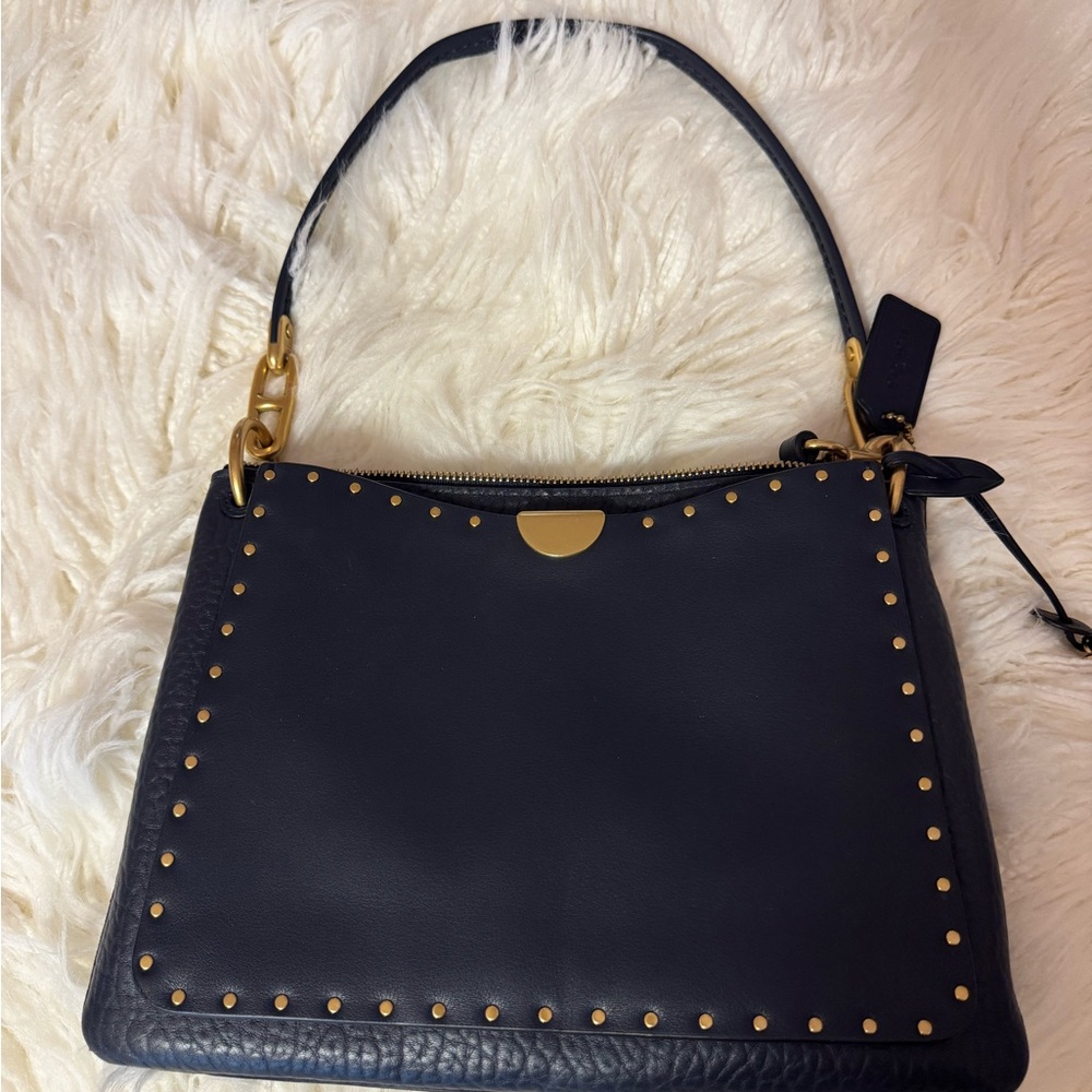 Coach Dreamer Shoulder Bag with Rivets in Brass/Midnight Navy